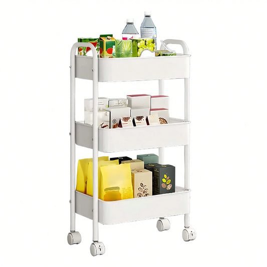 3-Tier Metal Rolling Storage Cart With Lockable Wheels