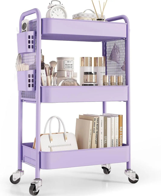 3-Tier Rolling Storage Cart With Wheels And Bins Bathroom