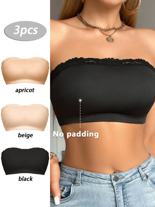 3 Pack Women Seamless Strapless Wirefree Bras Full Coverage Soft Lightweight Stretch Convertible Bralette