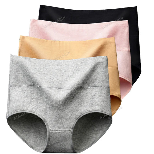 4 Pack High Waist Cotton Panties For Women Body Slimming Abdominal Underwear Plus Size Briefs Lingerie Shaper